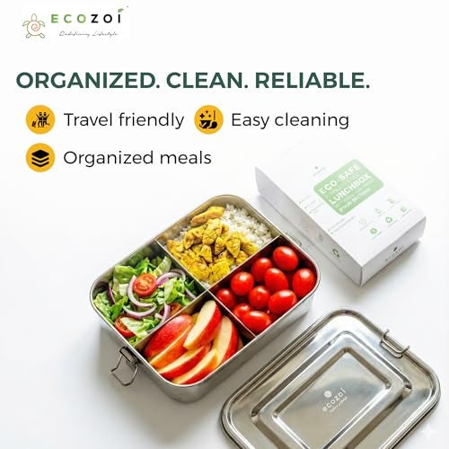 ecozoi Stainless Steel Eco Lunch Box 1500 ml, 4 Compartment, Leak Proof Bento Box, BPA-Free, Plastic-Free, Sustainable & Dishwasher Safe Tiffin for Adults & Kids - Image 5