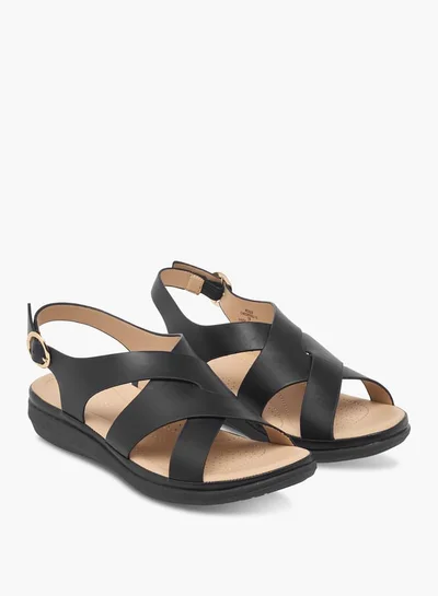 Le Confort Women's Solid Cross Strap Sandals With Buckle Closure