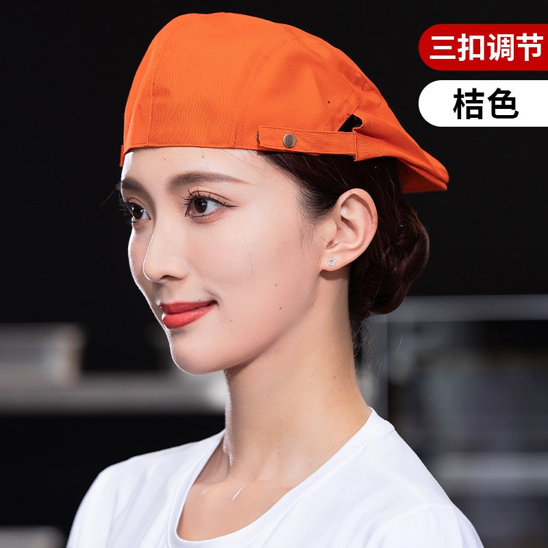 Yellow waterproof canvas apron custom logo printing catering special milk tea shop snack house supermarket work clothes women Xhhs-three-button adjustable cloth cap orange