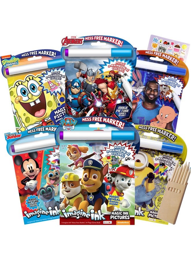 Bendon Publishing Imagine Ink Assorted Set of Coloring Books for Boys Mess Free Invisible with Play Sticker Bonus & Wood Coloring Pencils Fun Favors Stickers Bulk - Image 1