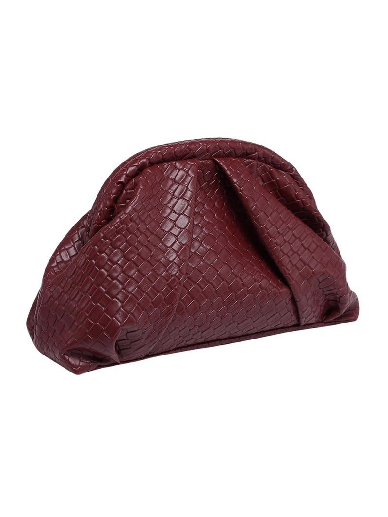OYOANGLE Women's Minimalist Woven Leather Clutch Purses Textured Kiss Lock Pleated Vintage Evening Handbags Burgundy One-Size - Image 1