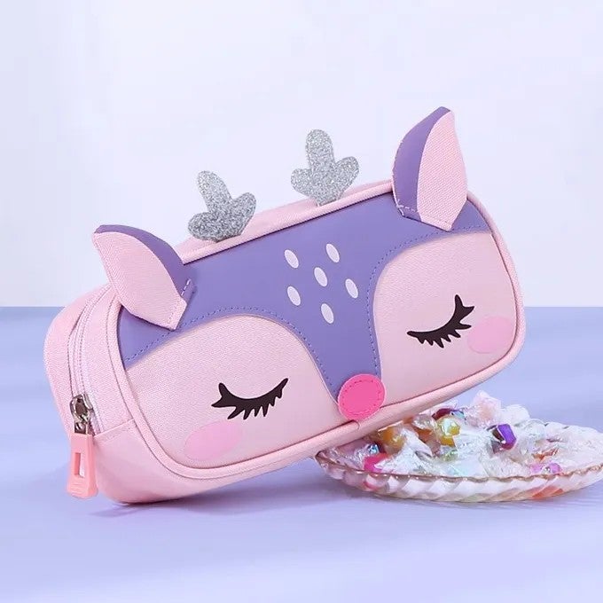 Girls Pencil Case Deer Design 6-12 Years, School Supplies for Girls Large Capacity Waterproof Lightweight Stationery Bag - Image 1