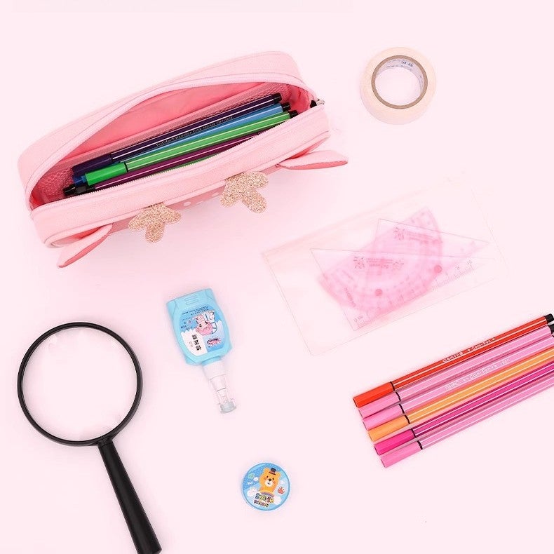 Girls Pencil Case Deer Design 6-12 Years, School Supplies for Girls Large Capacity Waterproof Lightweight Stationery Bag - Image 2