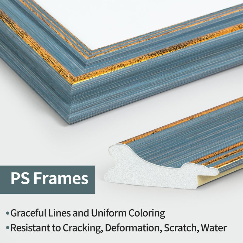 Sapowerntus Vintage 5x7 Picture Frame Gold Line Blue Distressed Photo Frames Set Antique Real Glass Wall Hanging Tabletop Display Home Decor Retro Shabby Chic Unique Gift - Image 4
