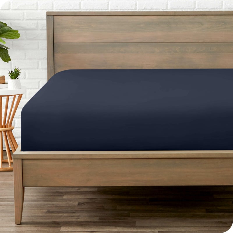 Bare Home Bare Home Fitted Bottom Sheet Twin Size - Premium 1800 Microfiber - Ultra-Soft Hotel Luxury - Deep Pocket - Durable and Long Lasting (Twin  Midnight Blue)  - Image 1