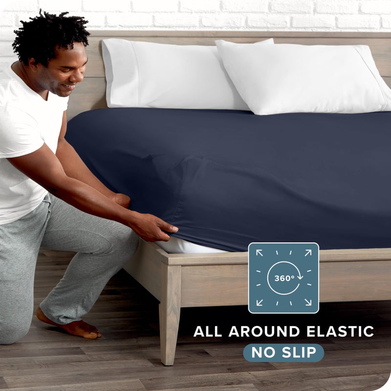Bare Home Bare Home Fitted Bottom Sheet Twin Size - Premium 1800 Microfiber - Ultra-Soft Hotel Luxury - Deep Pocket - Durable and Long Lasting (Twin  Midnight Blue)  - Image 3