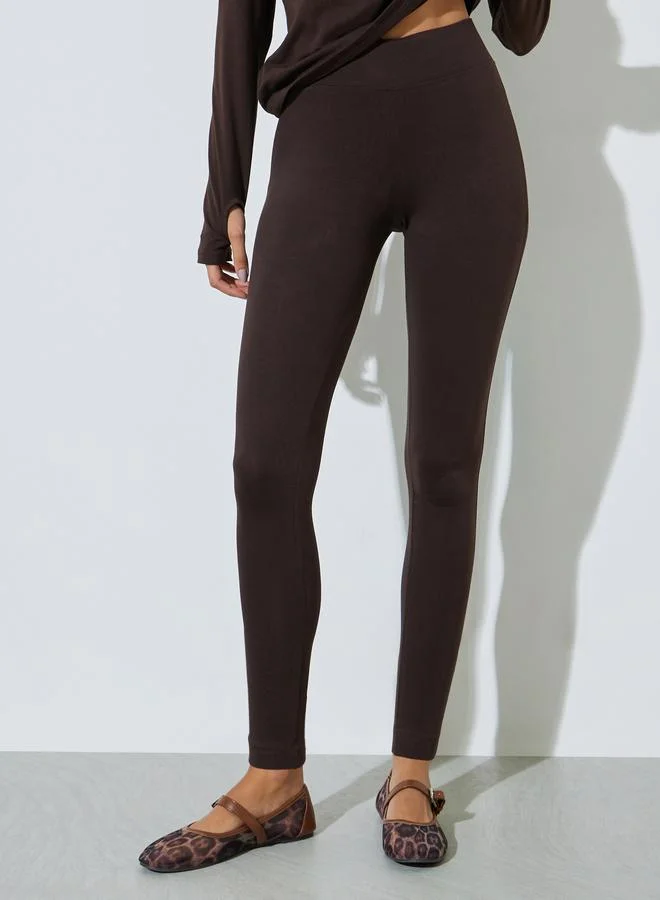 ستايلي Brown Cotton Lycra Wide Waistband Leggings
