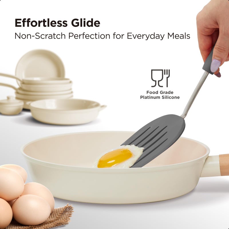 Kitchen Mama WaltzGrip Platinum Silicone Pancake Spatula Turner: Heat-Resistant  Slotted Tapered Head  Stainless Steel Core  Durable  Dishwasher-Safe  Ideal for Flipping and Wok Use (Metal Gray) - Image 5