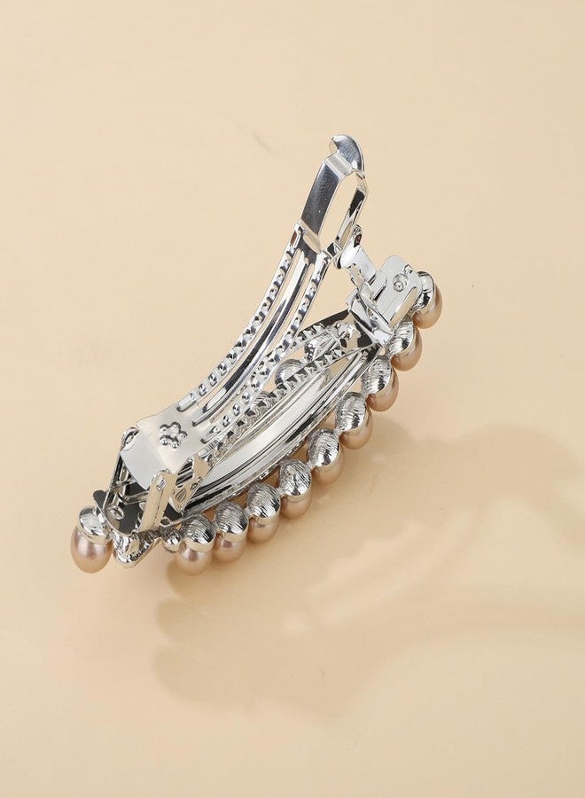 Xerling Pearl French Barrettes Hair Clip Automatic Hair Accessories Hair Spring Clips Rhinestone Hair Piece for Women (Champagne) - Image 4
