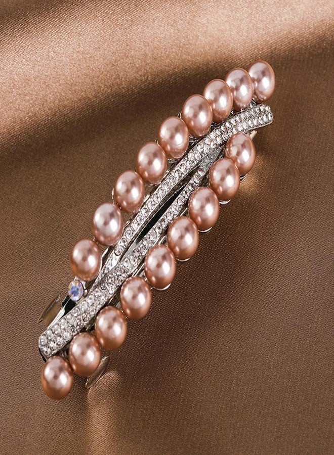 Xerling Pearl French Barrettes Hair Clip Automatic Hair Accessories Hair Spring Clips Rhinestone Hair Piece for Women (Champagne) - Image 1