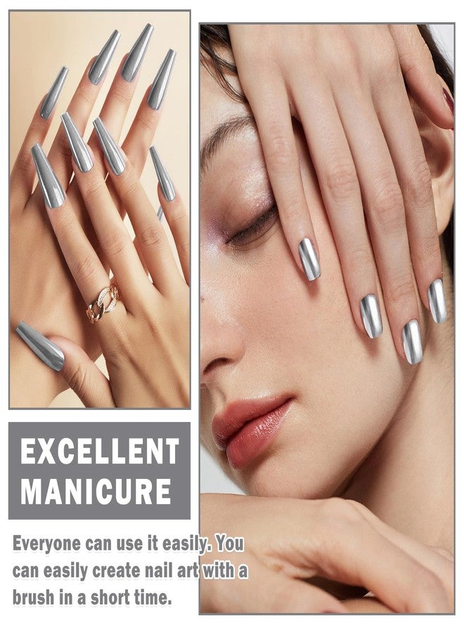 QIUFSSE طلاء أظافر فضي QIUFSSE بتأثير مرآة معدنية طلاء أظافر كروم للاستخدام الشخصي والمهني (18 مل، فضي) - Image 5