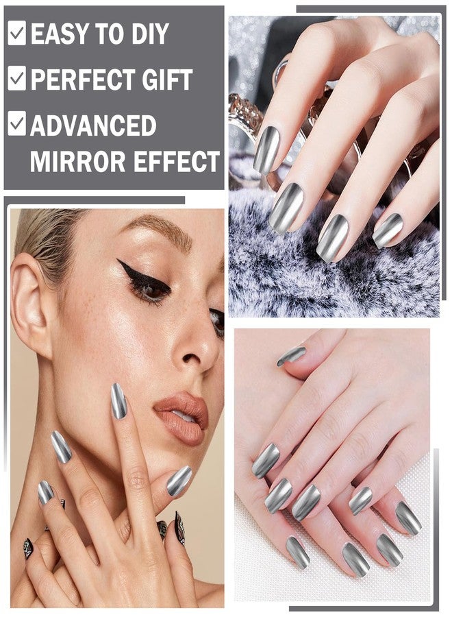 QIUFSSE طلاء أظافر فضي QIUFSSE بتأثير مرآة معدنية طلاء أظافر كروم للاستخدام الشخصي والمهني (18 مل، فضي) - Image 4