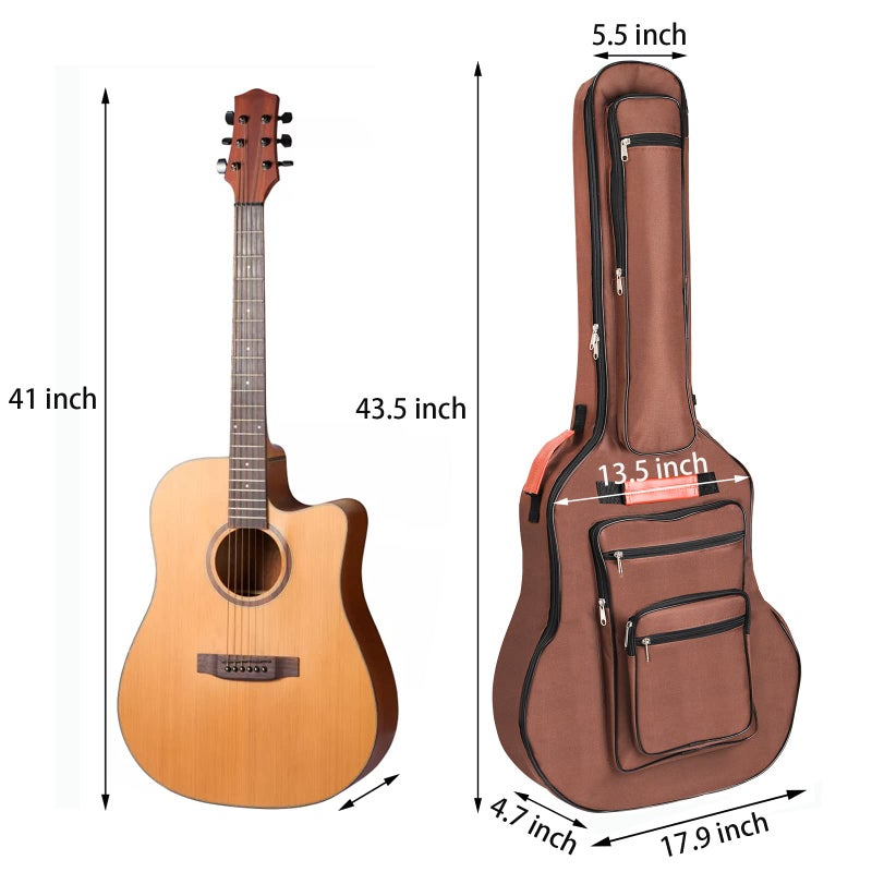 Bekith Acoustic Guitar Bag 40 41 42 Inches, 6 Pockets Guitar Case Waterproof Oxford Cloth Thick Sponge Pad, Dual Adjustable Shoulder Strap Soft Guitar Case Gig Bag, Brown - Image 2