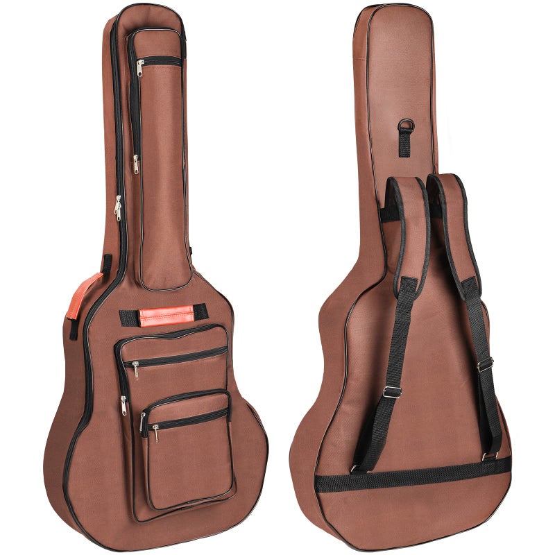 Bekith Acoustic Guitar Bag 40 41 42 Inches, 6 Pockets Guitar Case Waterproof Oxford Cloth Thick Sponge Pad, Dual Adjustable Shoulder Strap Soft Guitar Case Gig Bag, Brown - Image 1