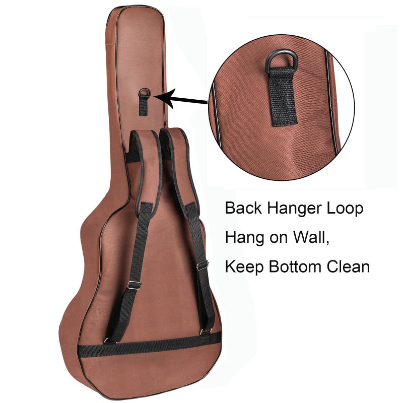 Bekith Acoustic Guitar Bag 40 41 42 Inches, 6 Pockets Guitar Case Waterproof Oxford Cloth Thick Sponge Pad, Dual Adjustable Shoulder Strap Soft Guitar Case Gig Bag, Brown - Image 5