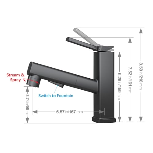 MIAOHUI Pull Out Single Hole Bathroom Faucet, 3 Spray Mode Single Handle Bathroom Faucets for Sink 1 Hole, Bathroom Sink Faucet with Pull Down Sprayer, Vanity Faucet with Fountain Mode, Matte Black - Image 5