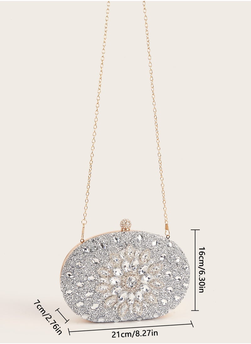 Generic - Glitter Handbag Glamorous Glitter Bling, Sequin, Luxury, Shiny Mini Rhinestone Decor Chain Box Bag Evening Bag, Dinner Bag Faux Pearl, Rhinestone, Flower, Crystal Decor For Party Girl, Woman, Bride Perfect For Party, Wedding, Prom, Dinner/Banquet, For Women - Image 1