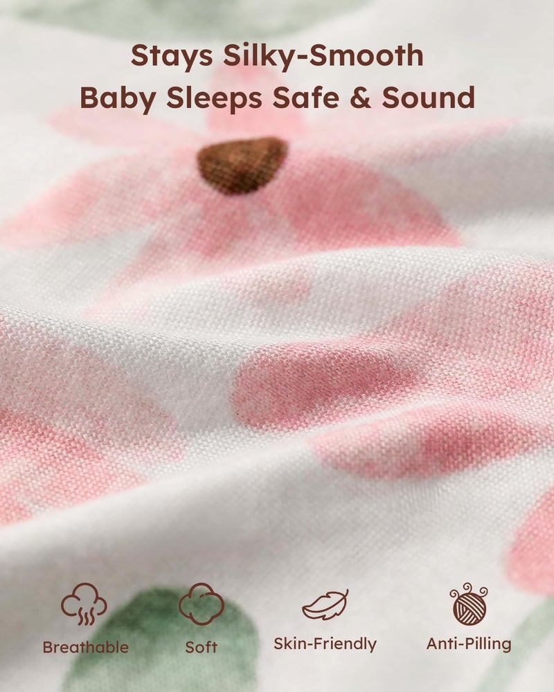 Yoofoss Crib Sheets Girl 2 Pack, 52x28 Fitted Baby Crib Sheet Fits for Standard Crib and Toddler Mattress, Ultra Soft Breathable Microfiber Pink Floral - Image 2