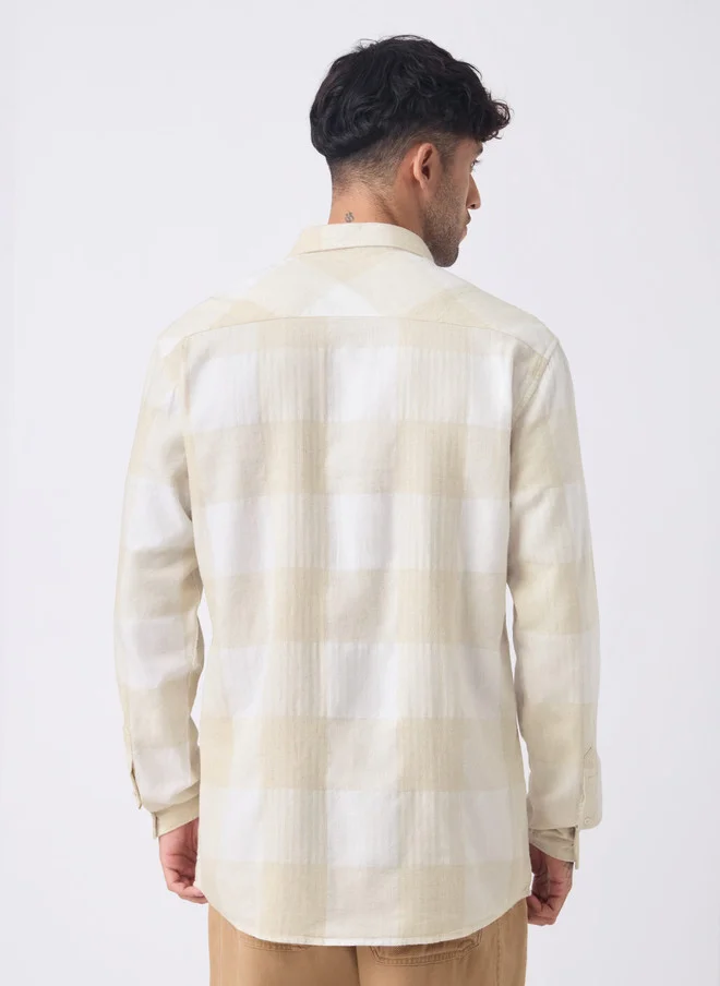The Souled Store  The Souled Store Men Regular Fit Cotton Linen Checked Beige Shirt  | Best Price UAE