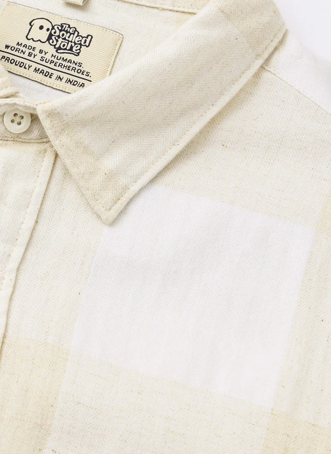 The Souled Store  The Souled Store Men Regular Fit Cotton Linen Checked Beige Shirt  | Best Price UAE