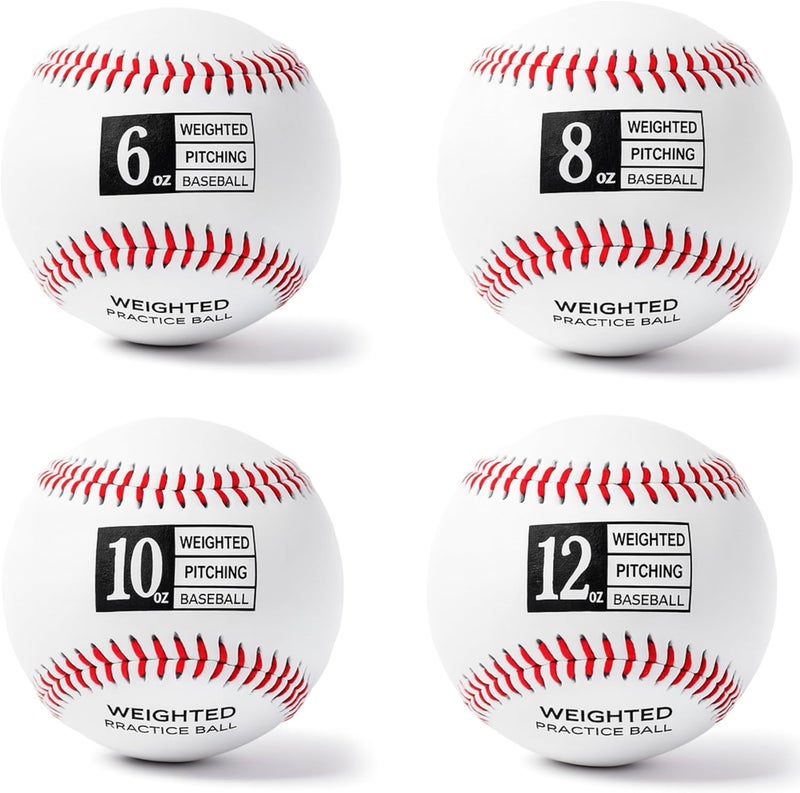 Thorza Weighted Baseballs for Pitching & Throwing Training - Velocity Building Balls for Hitting Practice & Strength Development - Youth to Pro, (6,8,10 and 12 Oz) - Set of 4 (9" Balls) - Image 1