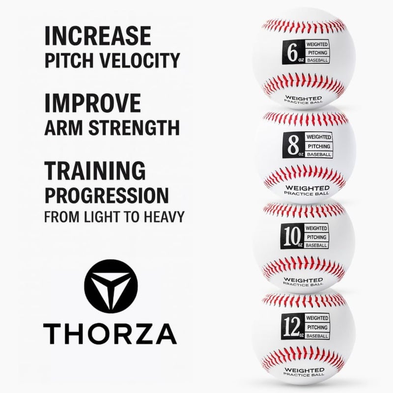 Thorza Weighted Baseballs for Pitching & Throwing Training - Velocity Building Balls for Hitting Practice & Strength Development - Youth to Pro, (6,8,10 and 12 Oz) - Set of 4 (9" Balls) - Image 3