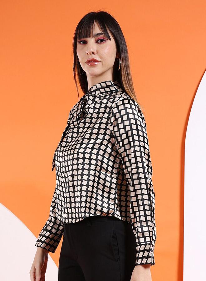 مرفوعة بلوزة بطبعة هندسية - Image 3