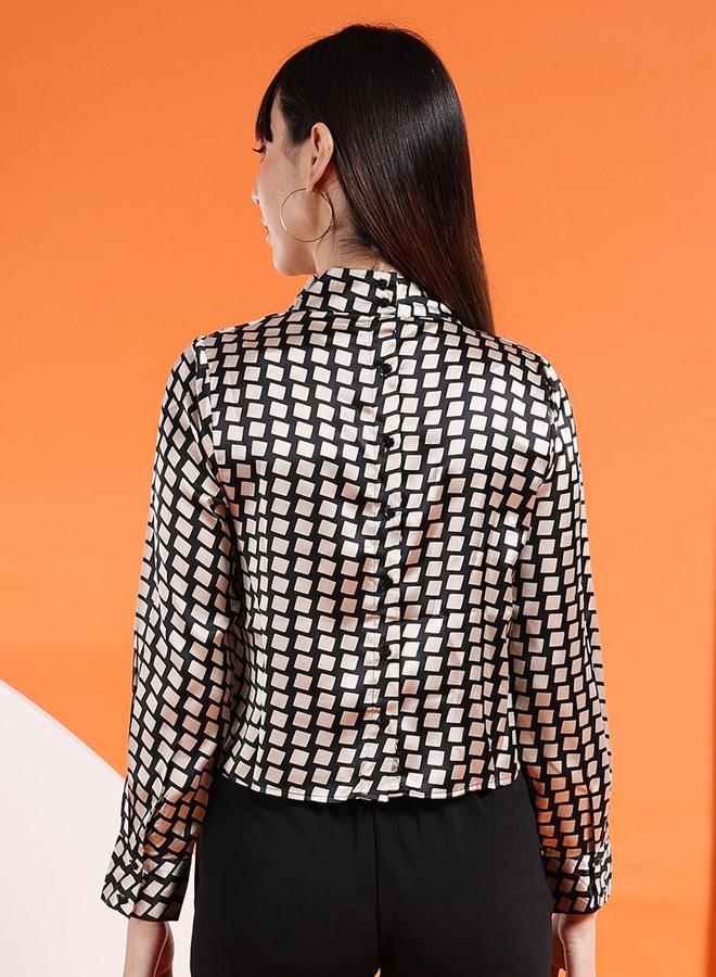 مرفوعة بلوزة بطبعة هندسية - Image 5