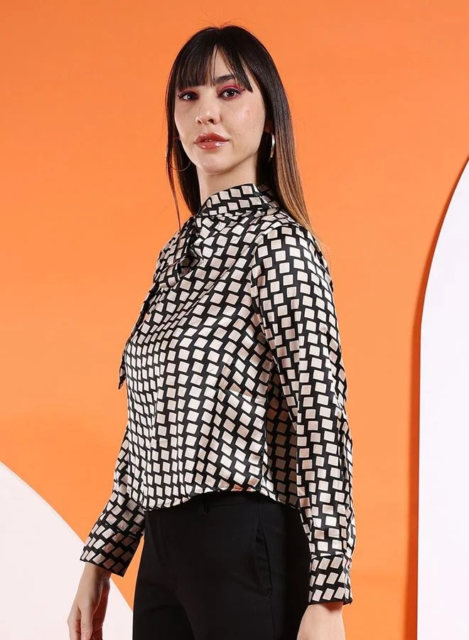 Freehand Freehand Women Black Geometric Print Top