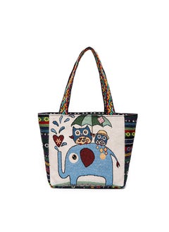 Ethnic Canvas Tote Bag Durable Double-Sided Yellow umbrella elephant [double-sided pattern]]