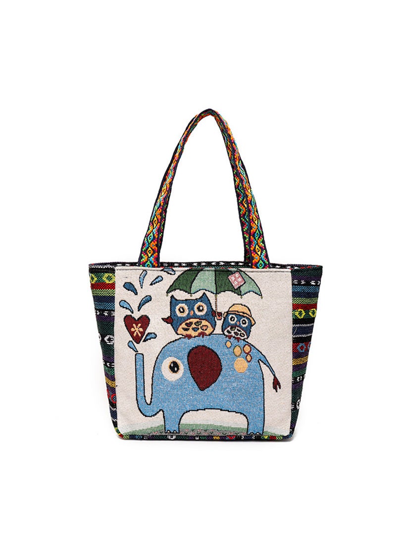 Generic - Ethnic Canvas Tote Bag Durable Double-Sided Yellow umbrella elephant [double-sided pattern]] - Image 1