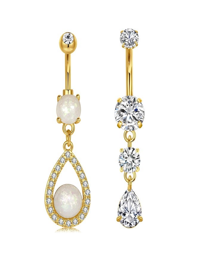 QWALIT حلقة سرة متدلية من كوالت، مصنوعة من الفولاذ الجراحي المضاد للحساسية، مطلية بالذهب، للنساء. مجوهرات ثقب السرة المتدلية، مرصعة بحجر أوبال متدلي، حلقات سرة عصرية رقيقة للنساء. - Image 1