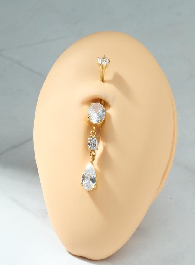 QWALIT حلقة سرة متدلية من كوالت، مصنوعة من الفولاذ الجراحي المضاد للحساسية، مطلية بالذهب، للنساء. مجوهرات ثقب السرة المتدلية، مرصعة بحجر أوبال متدلي، حلقات سرة عصرية رقيقة للنساء. - Image 5