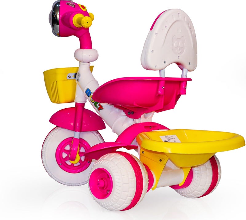 LACOSSI Tricycle Kids Play Trike 1-5 Ys - Sipper, Seat Belt, for Indoor and Outdoor - Trike for Boys and Girls Tricycle with Canopy | Safety Guard Rail and Parental Control (Bolt Pink) - Image 2