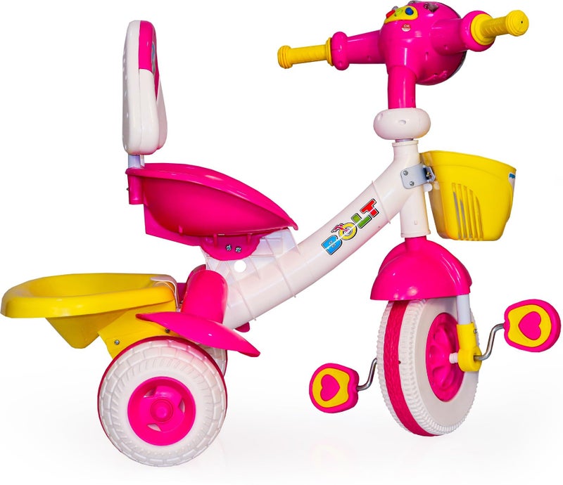 LACOSSI Tricycle Kids Play Trike 1-5 Ys - Sipper, Seat Belt, for Indoor and Outdoor - Trike for Boys and Girls Tricycle with Canopy | Safety Guard Rail and Parental Control (Bolt Pink) - Image 3