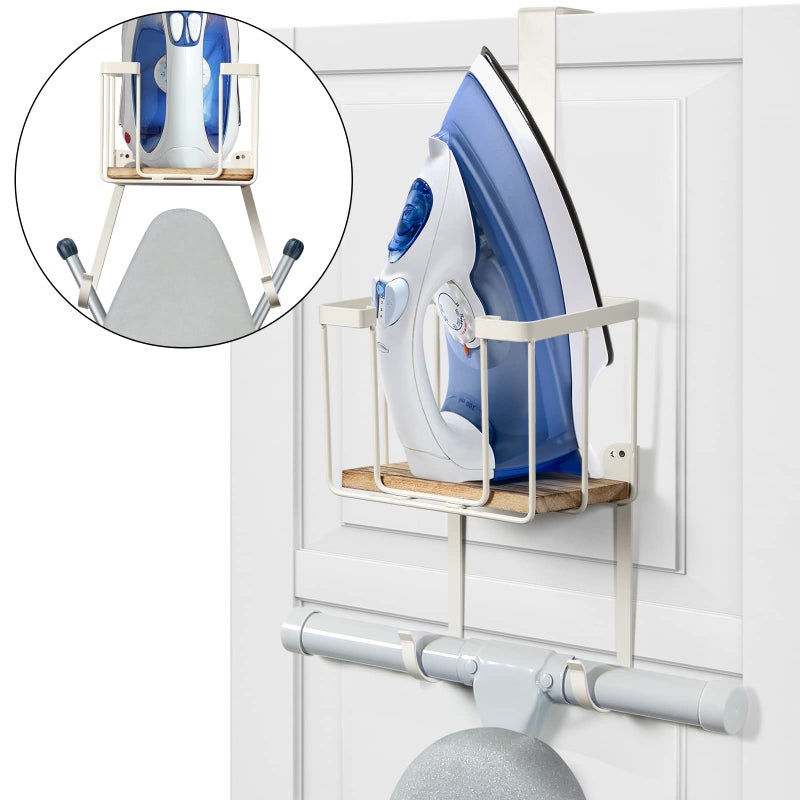TJMOREE TJ.MOREE Over The Door/Wall Mount Ironing Board Hanger, Laundry Room Iron and Ironing Board Storage Holder, White - Image 1