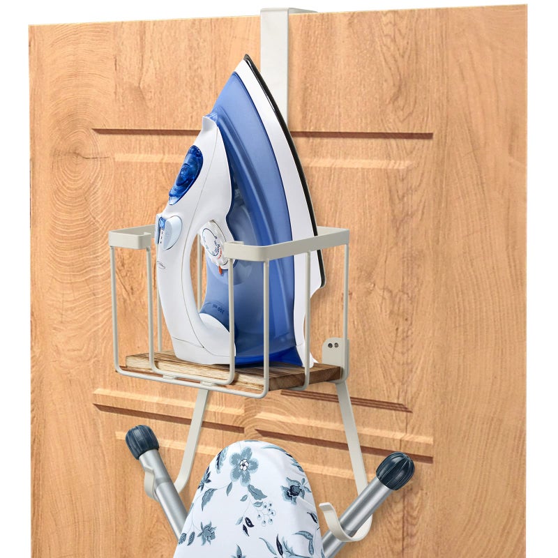 TJMOREE TJ.MOREE Over The Door/Wall Mount Ironing Board Hanger, Laundry Room Iron and Ironing Board Storage Holder, White - Image 2