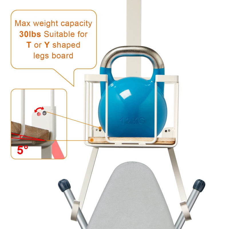 TJMOREE TJ.MOREE Over The Door/Wall Mount Ironing Board Hanger, Laundry Room Iron and Ironing Board Storage Holder, White - Image 5
