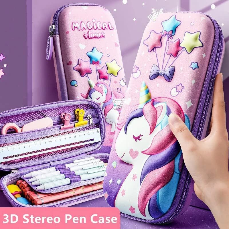 FAMOUS QUALITY Ethylene Vinyl Acetate (Eva) 3D Stylish Unicorn Cover Pencil Compass With Compartments School Supply Organizer For Student, Stationery Box, Cosmetic Zip Pouch Bag - (Multicolor) - Image 2