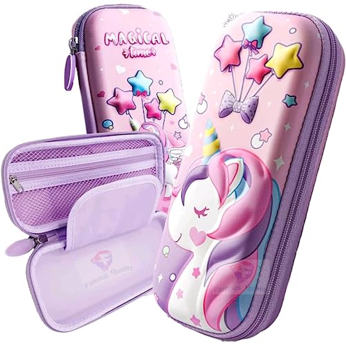 FAMOUS QUALITY Ethylene Vinyl Acetate (Eva) 3D Stylish Unicorn Cover Pencil Compass With Compartments School Supply Organizer For Student, Stationery Box, Cosmetic Zip Pouch Bag - (Multicolor) - Image 1
