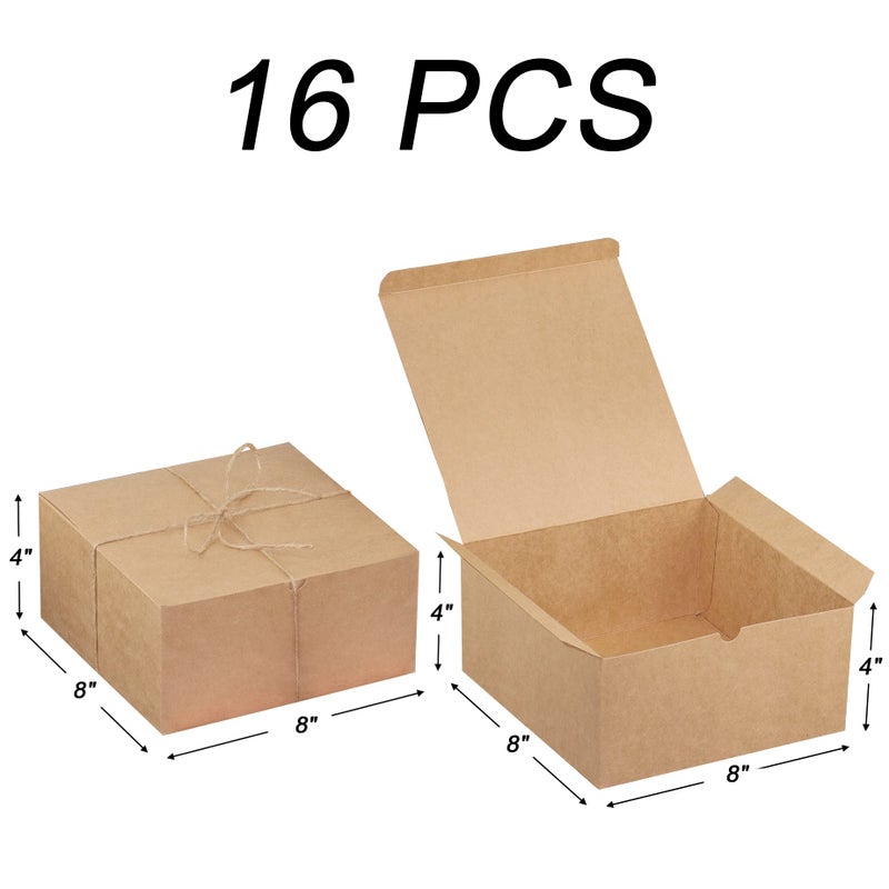 Xxcxpark 16 PCS Brown Kraft Gift Boxes 8x8x4 Inches, Decorative Party Favor Kraft Paper Gift Packaging Box with Lid for DIY Crafting, Cube, Cupcake, Kraft Present Boxes for Birthday, Wedding - Image 2