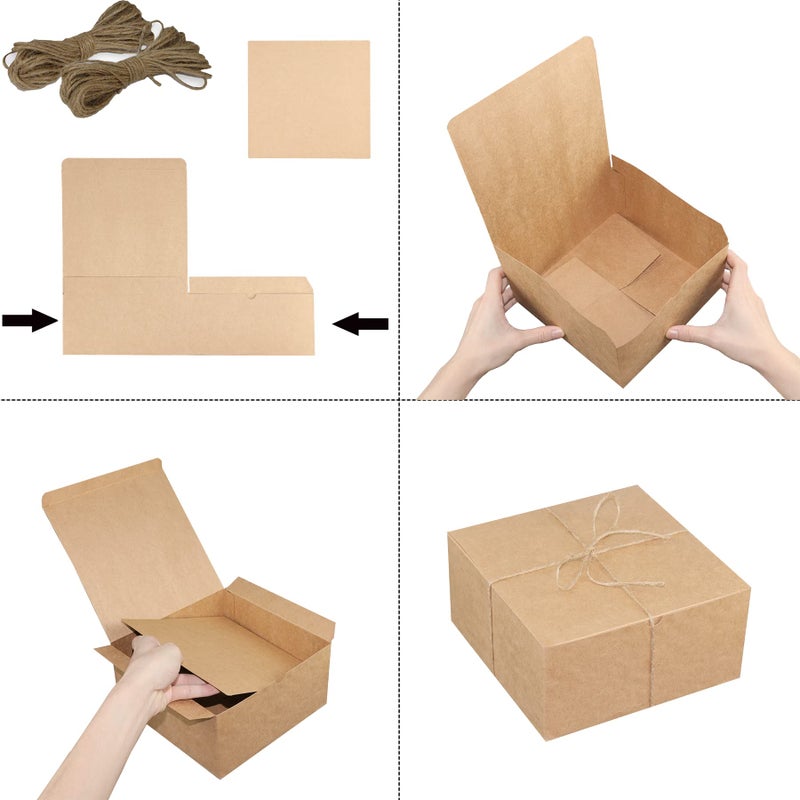 Xxcxpark 16 PCS Brown Kraft Gift Boxes 8x8x4 Inches, Decorative Party Favor Kraft Paper Gift Packaging Box with Lid for DIY Crafting, Cube, Cupcake, Kraft Present Boxes for Birthday, Wedding - Image 4