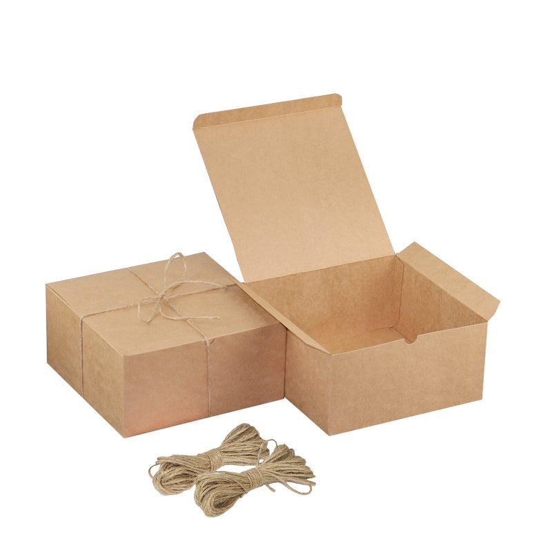Xxcxpark 16 PCS Brown Kraft Gift Boxes 8x8x4 Inches, Decorative Party Favor Kraft Paper Gift Packaging Box with Lid for DIY Crafting, Cube, Cupcake, Kraft Present Boxes for Birthday, Wedding - Image 1
