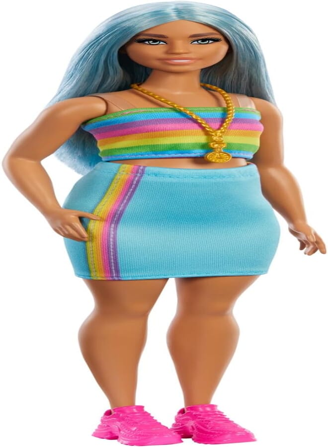 Barbie Barbie Fashionistas Doll #218 With Blue Hair, Rainbow Top & Teal Skirt, 65th Anniversary 
