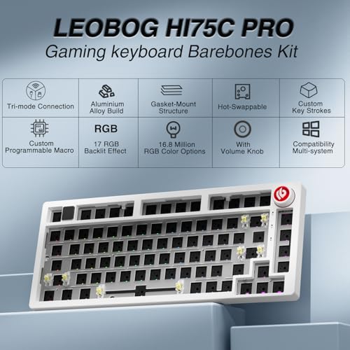 CORBOBO LEOBOG Hi75C Pro Wireless Mechanical Keyboard Kit – Aluminum Alloy Gasket Mount 75% Barebones DIY Base with Hot Swap, RGB Backlighting & Volume Knob – Enhanced Custom Gaming Keyboard Build, 4000mAh - Image 2