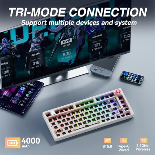 CORBOBO LEOBOG Hi75C Pro Wireless Mechanical Keyboard Kit – Aluminum Alloy Gasket Mount 75% Barebones DIY Base with Hot Swap, RGB Backlighting & Volume Knob – Enhanced Custom Gaming Keyboard Build, 4000mAh - Image 3