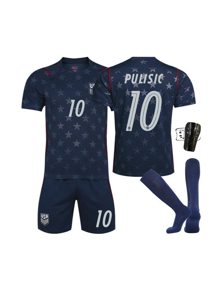 يو إس إيه طقم قميص الولايات المتحدة الأمريكية الخارجي لكأس العالم 2026 لكرة القدم، كريستيان بوليسيتش رقم 10، قميص وشورت قصير الأكمام مع جوارب وواقيات للساق، مقاسات متعددة، مثالي لعشاق كرة القدم والهدايا. - Image 1
