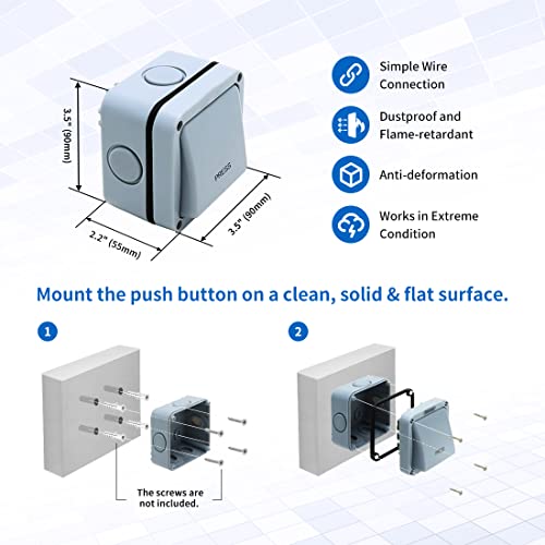 TOPENS TC148 Waterproof Wall Push Button Surface Mounted Wired Release Switch for Automatic Gate Opener, Door Access Control System and Doorbell System, Momentary Contact Switch for Outdoor Use - Image 5