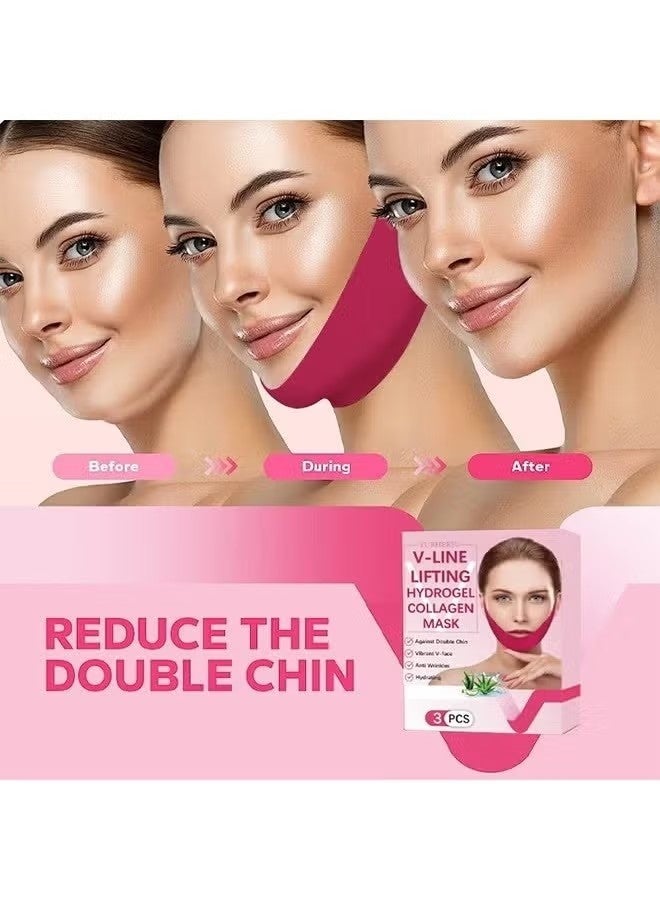 YURHERSU قناع الكولاجين الهيدروجيل المضاد للخط المضاد للحرف V من 3 قطع ، قناع رفع الوجه الأحمر على شكل حرف V ، شد الوجه ، تشكيل رفع الأذن الصغير على شكل حرف V ، قناع رفع الأذن - Image 2