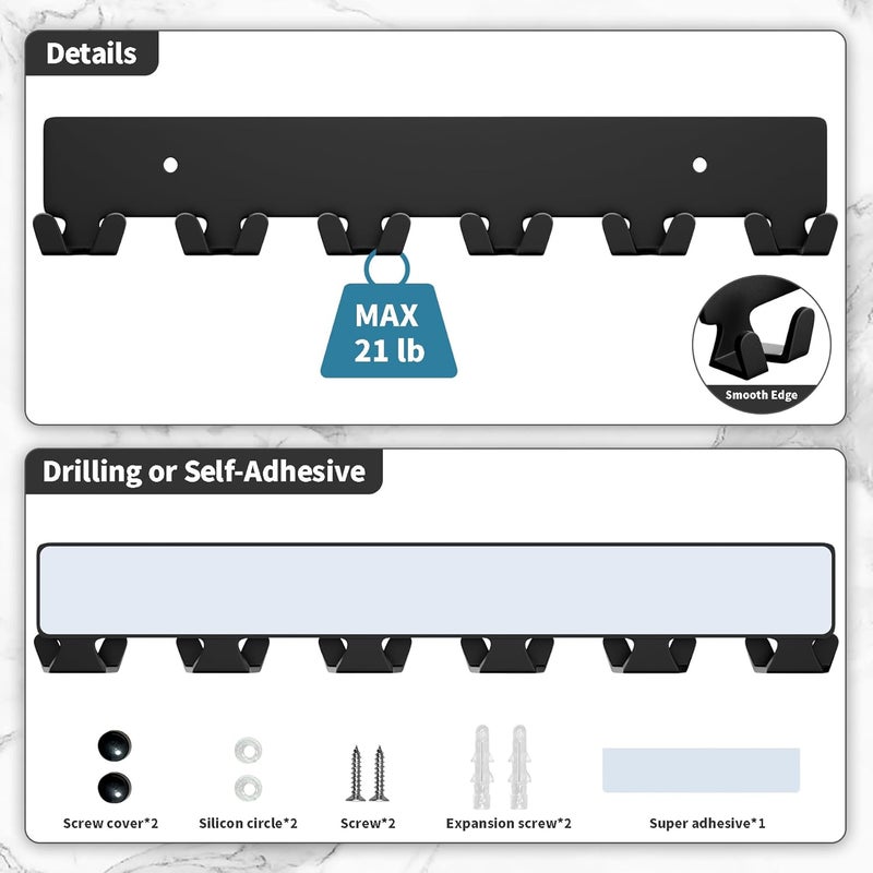 GTK Key Holder for Wall, Key Hooks with 12 Hooks, Wall Mounted Key Holder for Hallway, Self Adhesive Key Rack(Black) - Image 4